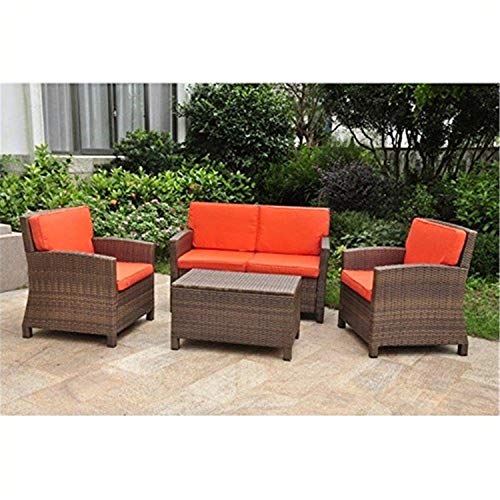 Set Of 4 Lisbon Resin Wicker/Steel Settee Group With Cushions