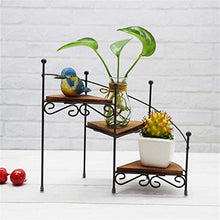 SIDUFHAOPKLL 3-Layer Retro Iron Plant Rack Stand Succulent Shelf Staircase Desktop Garden Flower with Wood Plate Home Decorative(E)
