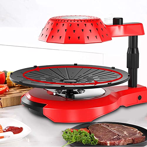 NEWCES Safety Certification Portable Electric Barbecue Grill 5 Levels of Temperature Adjustment 1390W High Power BBQ Grill Automatic Rotation Infrared Smokeless BBQ Grill Table Barbeque Grill Red