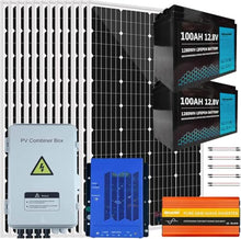 1440W Complete Solar Panel Kit with Battery and Inverter for Home: 12pcs 120W Solar Panel + 3000W Inverter Peak 6000W + 4 String Combiner Box + MPPT Controller + 2pcs 100AH Battery