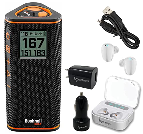 Wearable4U Bushnell Wingman View Golf GPS Bluetooth Speaker Bundle White Earbuds Wall/Car Chargers