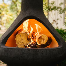 Ash & Ember Ceramic Chiminea Fire Pit with Stand, Smoke-Reducing Chimney, Semi-Enclosed Outdoor Fireplace for Backyard Patio or Deck, Cooking Grate and 18" Stand Included