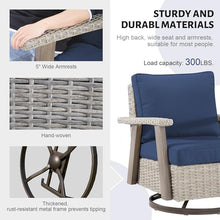 Yokayoay Wicker Patio Chairs Set of 4 Swivel Rocking with Thickened Cushions Grey/Blue
