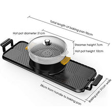 Electric Grill and Hot Pot, Multifunctional BBQ hot Pot Double Pot with 5 Temperature adjustments,Portable Home Electric Barbecue 2 in1 Outdoor Teppanyaki Grill/Shabu Pot,96 * 31cm
