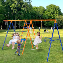 VEVOR 6-in-1 Swing Set with Swings, Trapeze, Ladder, Net & Hoop Blue/Orange