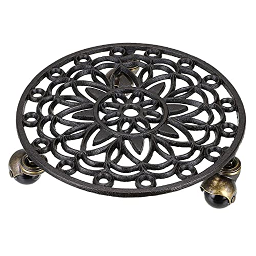 SIDUFHAOPKLL Cast Iron Plant Pallet Caddy Pot With Heavy Duty Wheels Round Flower Planter Trolley Casters Rolling Tray Coaster(E)