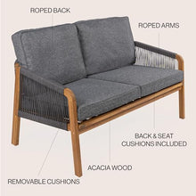 JONATHAN Y Arwen Modern Bohemian Roped Acacia Wood Outdoor Loveseat Gray/Teak Brown
