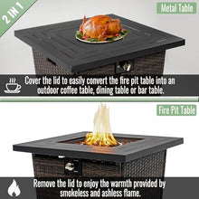 28" Propane Fire Pit Table, 50,000 BTU Square Gas Fire Pit with Steel Top & Wicker Base, Outdoor Fireplace Patio Propane Heater for Deck, Garden, Backyard, Black Brown