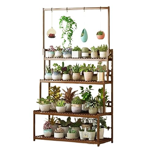 Hanging Plant Stand Indoor Bamboo Tall Plant Shelf For Multiple Plants Flower Stand Coat Rack Stand For Window Plant Ladder Frame Indoor Garden Balcony Home Decor Living Room Flower Display Rac