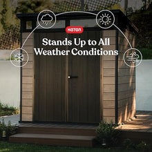 Keter Signature Collection 7x7 Ft All-Weather Storage Shed with Skylight, Window, Built-in Ventilation, & Lockable Double Doors, Ashwood