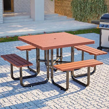 YZFfnte 80" Square Outdoor Picnic Table Set, Solid Wood, Umbrella Hole