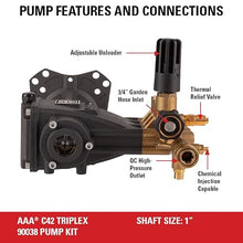 AAA Pumps 90038 Horizontal Triplex Plunger Replacement Pressure Washer Pump Kit, 3800 PSI, 3.5 GPM, 1" Shaft, Includes Hardware and Siphon Tube, for Industrial Gas Powered Machines, Black