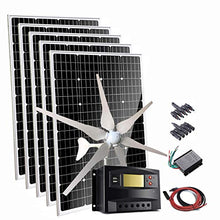 1000W 12V Wind Solar Power Kit for Motorhome: 5X 120W Monocrystalline Solar Panel + 400W Wind Turbine Generator + Charge Controller + Cable + Connectors