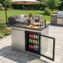 Stainless Steel Outdoor Kitchen Barbecue Island Grill, 6-Burner Cooking Station with Sink, Refrigerator, Granite Countertops & Rotisserie Kit, Suitable for Backyard Patio Entertaining (Silver)
