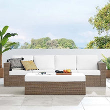 Modway Convene Wicker Rattan Outdoor Patio Sectional Sofa and Ottoman Set Cappuccino White