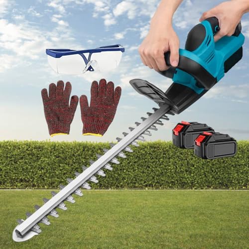 Cordless Hedge Trimmer - Power Handheld Trimmers, Pruning Shrub Cutting Small Branch Tool, 48 Cm Double-Edged Blade, 3000 mAh Removable Battery, For Bush, Tree, Garden, Lawn,2batteries