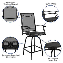 Flash Furniture Valerie All-Weather Swivel Patio Barstools with Footrest and Armrests, Modern Sling Outdoor Bar Height Stools, Set of 2, Black