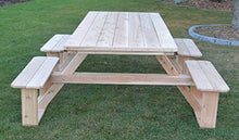 A&L Furniture 8' Amish-Made Rectangular Cedar Walk-in Picnic Table with Benches, Gray Stain