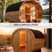 Amocane Customize Outdoor Barrel Steam Sauna Rooms, 2-10 Person Canadian Traditional Wood Steam Saunas with 220V Electric Stove, Wood Burning Stove Tempered Glass Sauna Kits, Backrest Headrest(0-195℉)