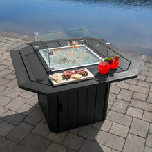 highwood Oasis 40" Fire Pit Table, 50,000 BTU with Glass Wind Guard and Rain Cover, Black
