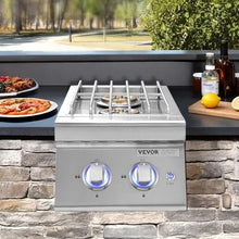 VEVOR Double Grilling Side Burners, 2 x 17,000BTU Liquid Propane Side Burner for Outdoor Kitchen, Convertible to Natural Gas, 304 Stainless Steel Built-in Double Burners with LED for BBQ Grill Island