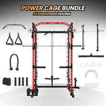 STMHOM Power Cage with Smithbar, 2000 Lbs Power Rack, Cable Crossover System, Black/Smithbar Red
