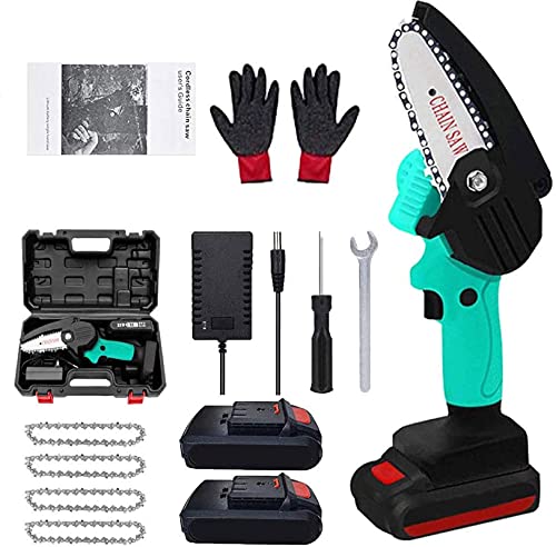 JIQHOHX Mini Chainsaw, 4-Inch Cordless Chainsaw, Cutting Scissors Chainsaw with Box Electric Portable Battery Chainsaw, for Tree Branch Woodcut (Blue)