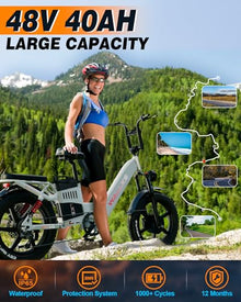 W Wallke Electric Bike for Adults 48V 40Ah 1600W/2800W Peak Dual Motor Fast Long Range Ebike 20 inch Fat Tire Full Suspension Electric Bicycle 31/34MPH Step Thru E-bike APP Control UL2849 Certified Black