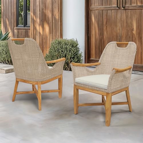 Cambridge Casual Sydney Outdoor Dining Chairs Teak Wood and All-Weather Wicker