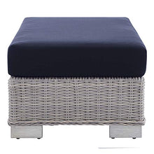 Modway Conway Sunbrella Outdoor Patio Wicker Rattan 2-Piece Armchair and Ottoman Set Light Gray Navy
