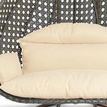 LeisureMod 2-Person Wicker Egg Chair, Cream, Beige Steel Stand