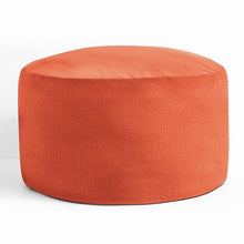Sorra Home Sunbrella Knife Edge Pouf Cushion - Round, Outdoor Stuffed Plush Ottoman & Foot Rest Stool - Balcony, Patio, Poolside Furniture Accessory - Continuous Papaya (30" x 30" x 15")