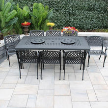 Oakland Living Modern Ornate Outdoor Mesh Aluminum 84-in Large Black Rectangular Patio Dining Set with Two Lazy Susans and Eight Chairs