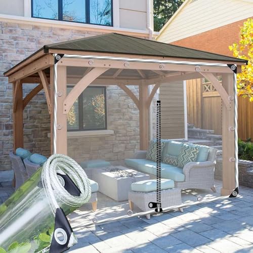 Waterproof PVC Tarpaulin with Grommets,Outdoor Clear Tarp Curtains,Garden Pergola Gazebo Patio Porch Carport Transparent Tarpaulin Side Panels with Zipper,Rain Curtains,W×H-3 * 3m(9.8 * 9.8ft)