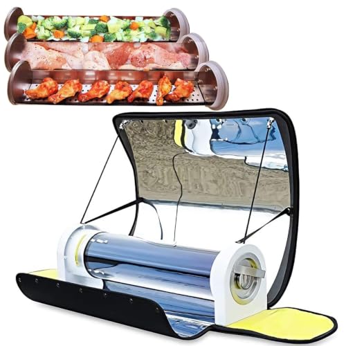 Solar Oven BBQ Cooker 4.5L, Portable Outdoor Camping Stove with Thermometer and Reflective Panels, Solar Cooker for Camping, Hiking, RV Travel and Garden Use
