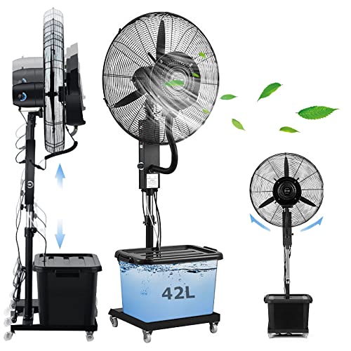 JDXQBLD Outdoor Industrial Fan Misters for Cooling, Misting Fans for Outside, 11 Gallon Tank, 90° Oscillating, 3 Cooling Speeds, Height Adjustable, Garden，81cm/31.9in