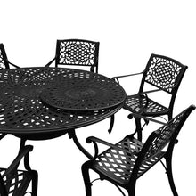 Oakland Living Modern Ornate Outdoor Mesh Aluminum 59" Large Round Patio Lazy Susan Dining Set with Six Chairs Black