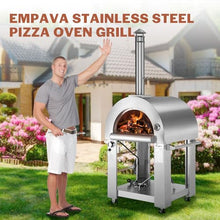 Empava Pizza Oven Outdoor,Wood Fire & Propane Gas Dual Fuel with Wheels and Accessories in Stainless Steel for Restaurant,Backyard, Garden, Patio, Camping, 39 Inch, Silver