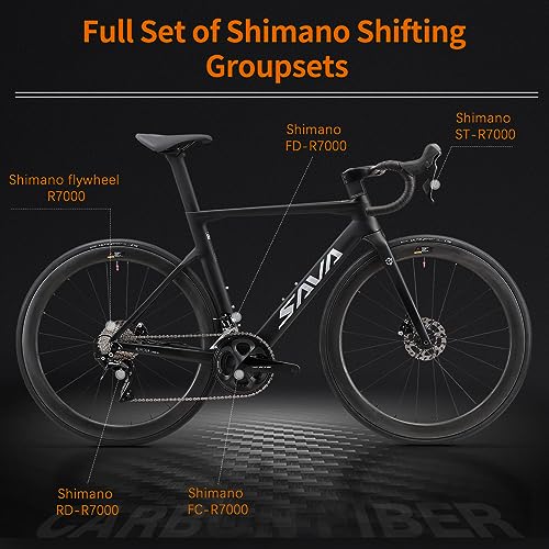SAVADECK Carbon Road Bike T800 Carbon Fiber Frame 700C Racing Bicycle Shimano 105 R7000 22 Speed Groupset Mechanical Disc Brake Black White