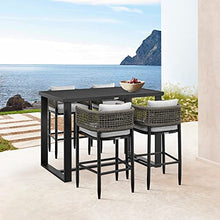 Armen Living Alegria Outdoor Patio Bar Stool in Aluminum with Grey Rope and Cushions