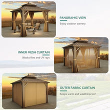 YITAHOME 10x10ft Hardtop Gazebo with Nettings and Curtains Bronze