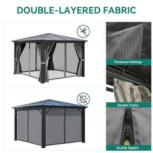 DWVO 10x12ft Polycarbonate Hardtop Gazebo with Netting and Curtains Gray Single Roof