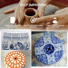 PAYUERHB Outdoor Glazed Hollow Imitation Blue & White Porcelain Drum Side Table, Chinese, Traditional, Asian, Ancient