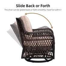 TrailBlaze 3-Piece Outdoor Patio Bistro Set – Wicker Swivel Rocking Chairs, Cushions, Tempered Glass Side Table – 360° Rattan Glider Conversation Furniture for Backyard, Balcony – Color: Apricot