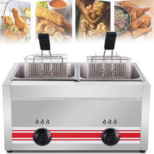 Professional Commercial Gas Fryer Stainless Steel, Adjustable Firepower, Large Capacity Double Fryer, With Baskets And Lid, Easy Cleaning Doublecylinder10l+10l
