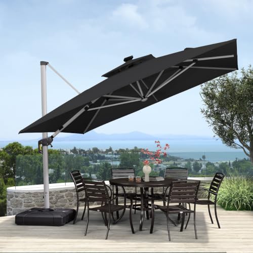 OROTLECT 11' x 11' Square Lighted Cantilever Umbrella With Base,Black