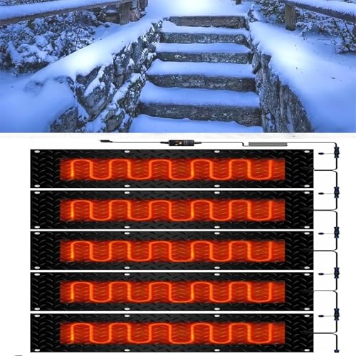 XYWGBMS Heated Snow Melting mats, Heated Snow Melting Mats for Stairs, w/Power Cord, Snow and Ice Heated Pad for Winter Stairs, Steps, Doorways, Walkways, Driveway,5 Pcs-40x200cm/15.7x79in