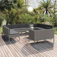 12 Piece Patio Lounge Set with Cushions Gray PE Rattan Outdoor Furniture