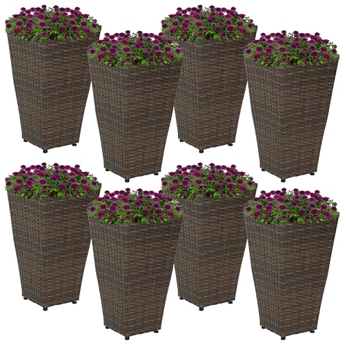 Sunnydaze 20" Square Tall Wicker Outdoor Planter, Brown, 8pk