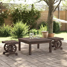 Favemtsl Patio Footstools Set of 2, Solid Fir Wood Outdoor Ottomans with Wagon Wheel Design, Burnt Wood Garden Footrests Side Tables for Backyard, Porch and Deck